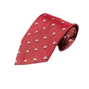 Ermenegildo Zegna Silk Tie Mens Red Geometric Necktie Made in Italy 100% Silk